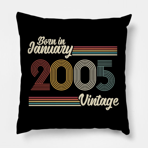 Vintage Born in January 2005 Pillow by Jokowow