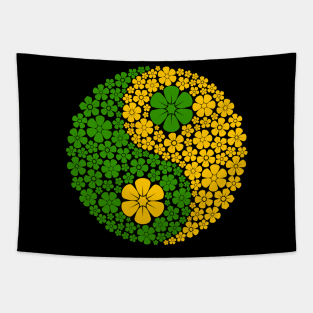 Green and Yellow Yin Yang Flowers Tapestry