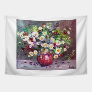 Bouquet of Forest Flowers in a Red Vase Tapestry