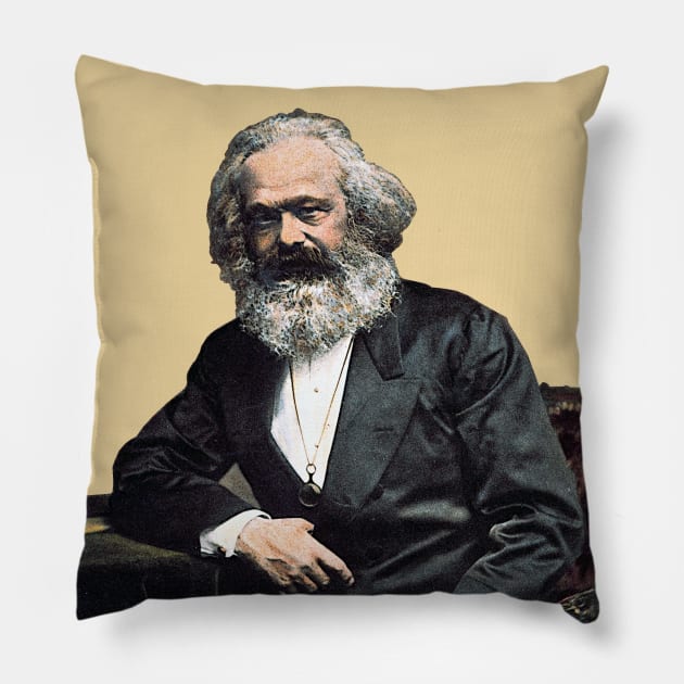 Karl Marx Colorized Portrait - Marxist, Socialist, Philosopher, Historical Pillow by SpaceDogLaika