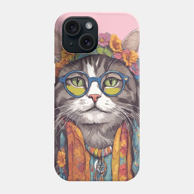 The Hippie Cat Phone Case by Souls.Print