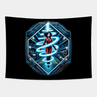 Space Traveler Enveloped by Blue Light - Sci-fi Tapestry