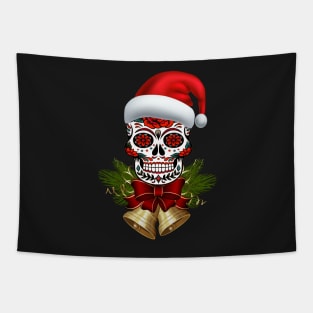 Christmas Santa Hat Day Of The Dead Sugar Skull Tapestry