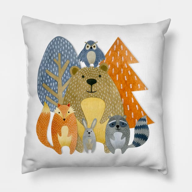 Cute Watercolor Wild Animals 3D Pillow by JanesCreations