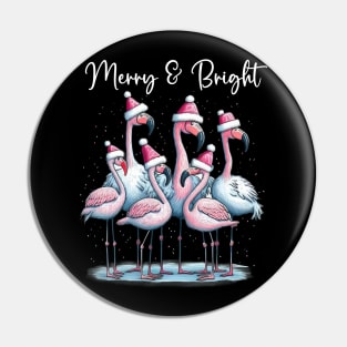 Merry And Bright Flamingos Pin