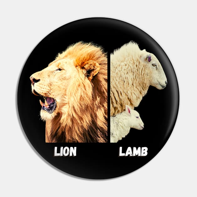 Fierce lion and gentle lamb with mother Pin by Blue Butterfly Designs 