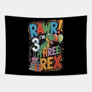 Kids Three Rex Birthday Party Tapestry