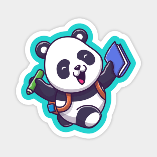 Cute Panda Holding Book And Pen Cartoon Magnet