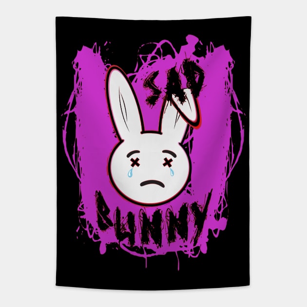 Sad Face Bunny Graphic Art Tapestry by 66designer99