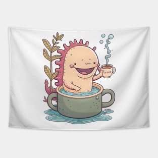 Axolotl & Coffee Kawaii Anime Cute Axolotls & Coffee Lover Tapestry