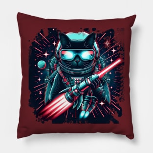 Galactic Guardian Cat: Space Sword Spectacle Pillow