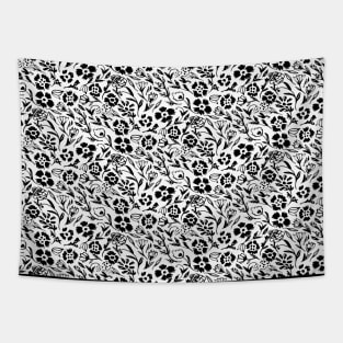 Black and White Floral Miniprint Tapestry