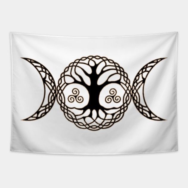 Triple Moon Goddess with triskele and tree of life Tapestry by Nartissima