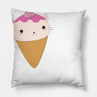 Kawaii Cat Ice Cream Cone T-Shirt Pillow