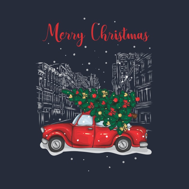 Christmas tree and gifts in a red car! - Happy Christmas and a happy new year! - Available in stickers, clothing, etc by Crazy Collective