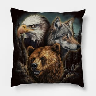 Wilderness Animals USA Retro Collage Pillow