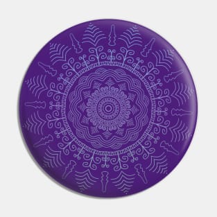 Floral Mandala in Green, Purple, and Blue Tones on Purple Pin