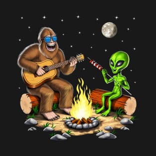 Bigfoot and Alien Camping T-Shirt