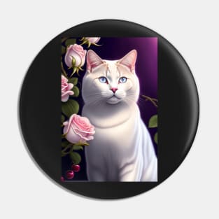 Rosey White British Shorthair Portrait Pin