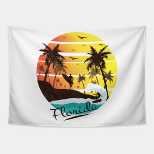 Florida Sunshine State Retro Summer Tropical Beach T-shirt Tapestry