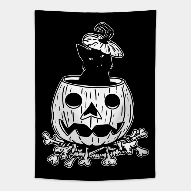 SPOOKY BLACK CAT Tapestry by TriciaRobinsonIllustration