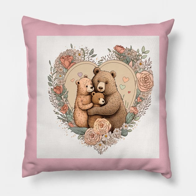 Happy Bear Family Pillow by MellowLazy