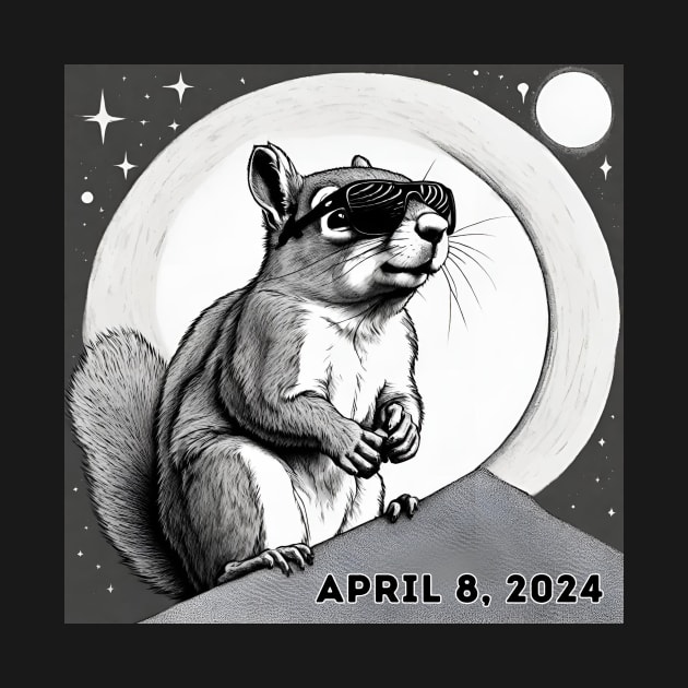 2024 Total Solar Sun Eclipse Watching Squirrel April 8 by Little Duck Designs