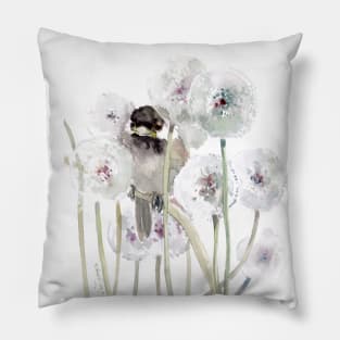 Dandelions and Chickadee Bird Pillow