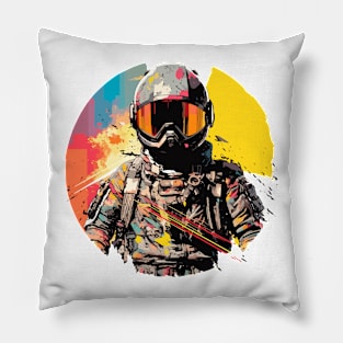 Man With Helmet Video Game Character Futuristic Warrior Portrait  Abstract Pillow