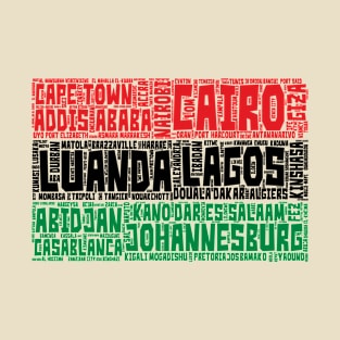 Africa Flag with City Names Word Art T-Shirt