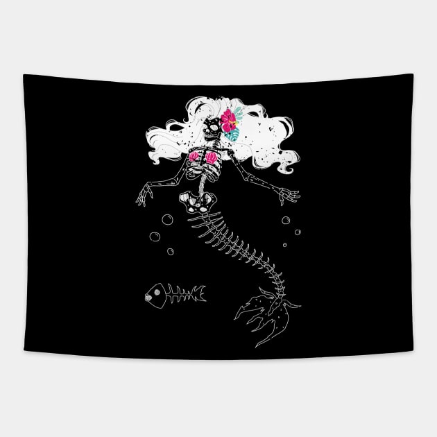 Mermaid Skeleton Horror Fan Gift Tapestry by Giggias