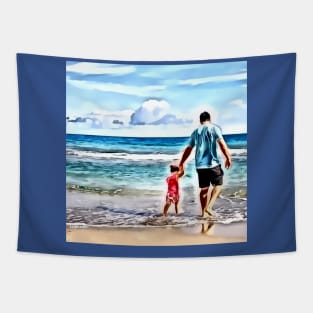 Father and child beach passive income Tapestry