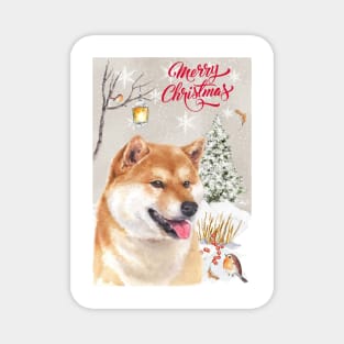 Shiba Inu Merry Christmas Santa Dog Holiday Greeting Magnet