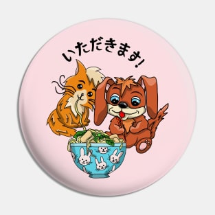 Cute cat and dog eating ramen noodles Pin