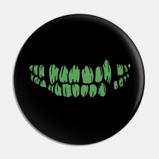 Gross Green Grin - skull, monster, zombie, Halloween Pin