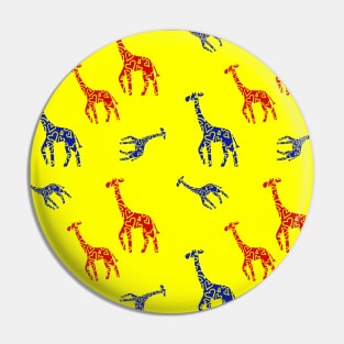 Blue and Red Giraffe Pattern in Yellow Background Pin