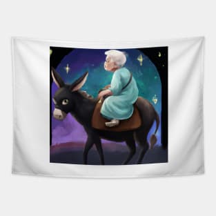 Elderly Woman Riding a Donkey Tapestry