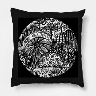 Mushroom Circle Var 2 - For Black Surround  White Detail Only Centre Aussie Tangle by Heather Pillow