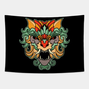 ETHNIC ORNAMENT WOLF HEAD ILLUSTRATION Tapestry