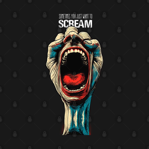 Screaming Hand: Sometimes We All Want to Scream on a dark (Knocked Out) background by Puff Sumo