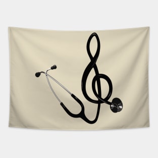 Harmony in Healing - Stethoscope Music Note Illustration Tapestry