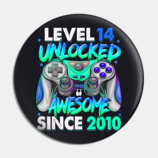 Level 14 Unlocked Awesome Since 2010 14Th Birthday Gaming Pin