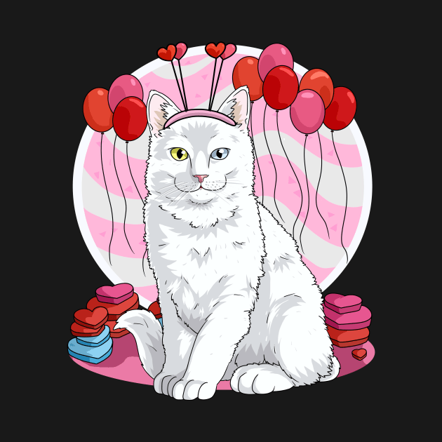Turkish Angora Valentines Day Heart Cat Love by Noseking