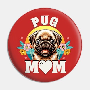 World's Best Pug Mom Retro Sunset Dog Lover Pin