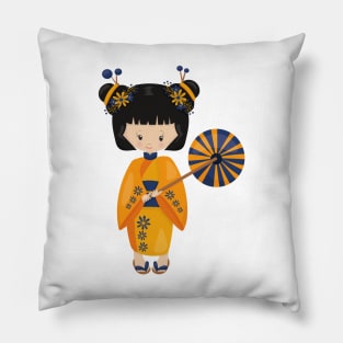 Japanese Girl, Japan, Cute Girl, Orange Kimono Pillow