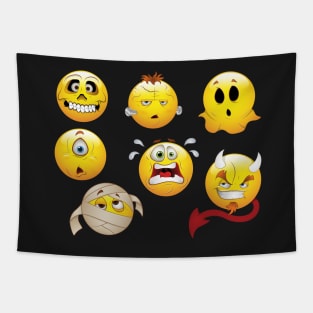 Scary Smiley Face Emoticon Set Tapestry