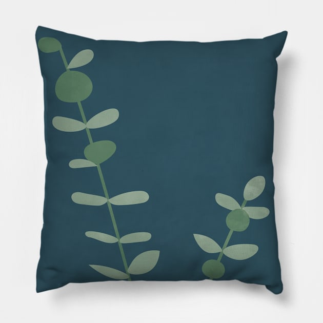 Modern Eucalyptus Art Print Blue Pillow by Colorable