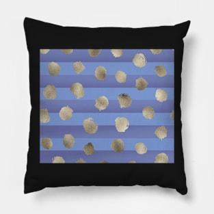 Classic golden dots on blue stripes Pillow