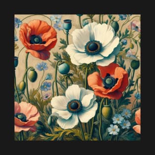 anemone and poppy flower pattern 11 T-Shirt