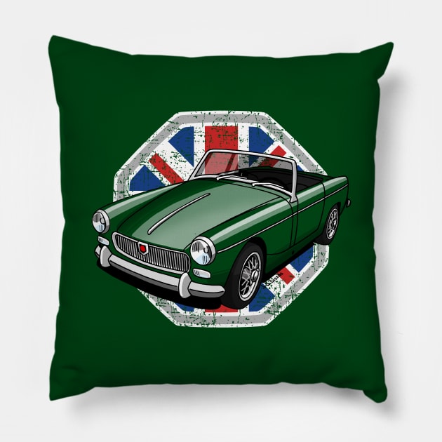 Classic british sports car with Union Jack background Pillow by jaagdesign